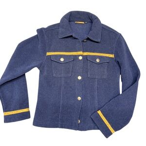 Tsunami Navy Blue Wool Blend Southwestern Trim Button Front Jacket Made Canada